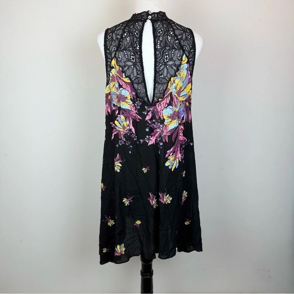 Free People‎ Intimately Floral Lace Mini Dress Black Multicolor Size M